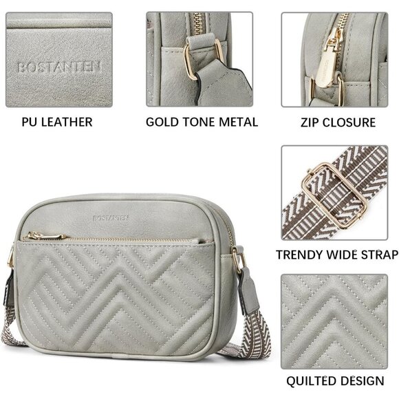 Women Grey Imported Vegan Leather Quilted Small Shoulder Crossbody Handbags - Picture 4 of 7
